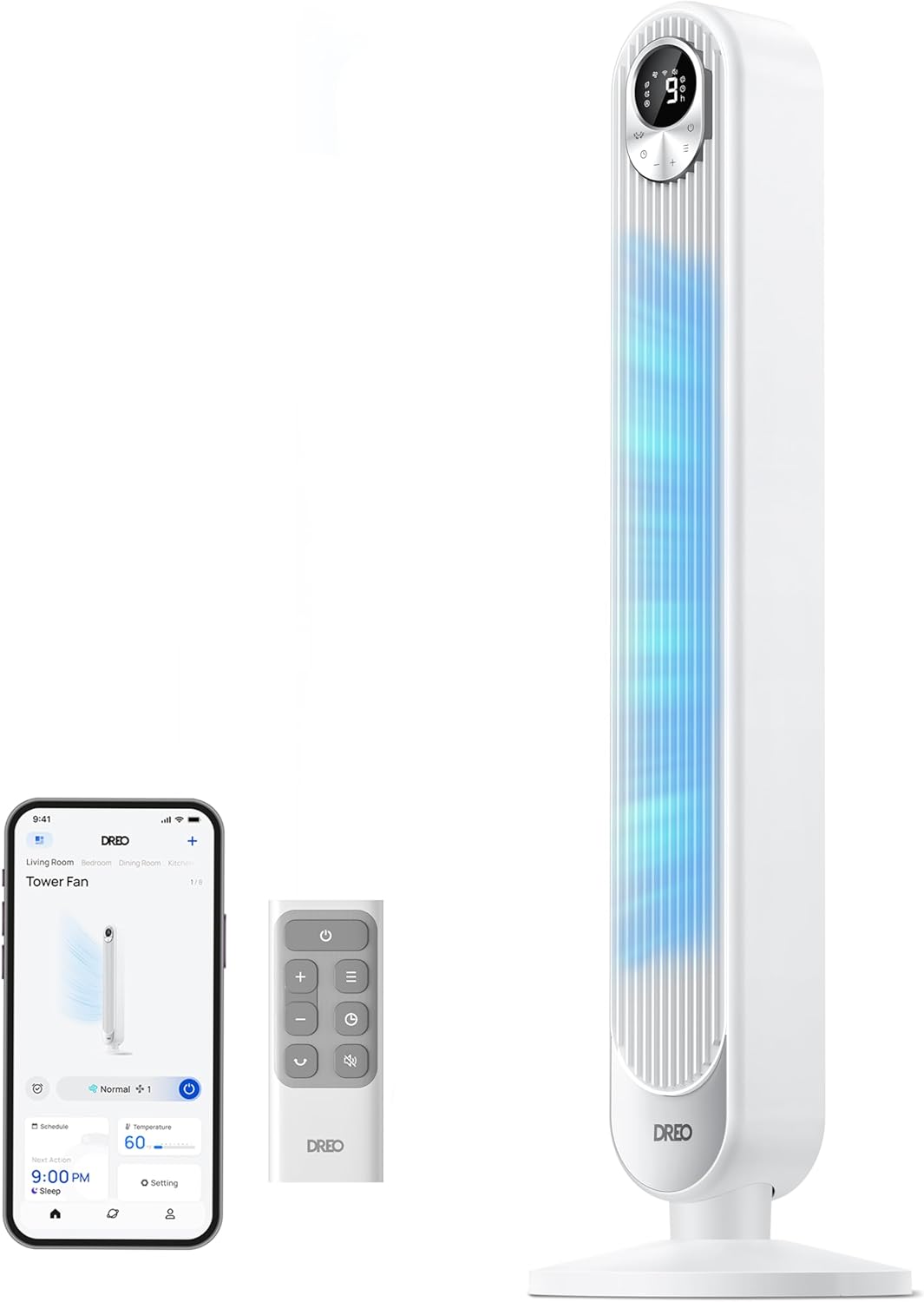 Dreo Tower Fan for Bedroom, 90° Oscillating Standing Fan, 30ft far, 28dB Quiet for Sleep, 6 Speeds, 4 Modes, 12H Timer, 42 Inch, Bladeless, Remote, for Home, Office, Room, Cruiser Pro T1