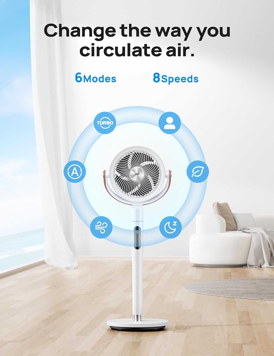Dreo PolyFan 513S Pedestal Fan Standing Floor Fans Smart Oscillating with Wi-Fi/Voice Control
