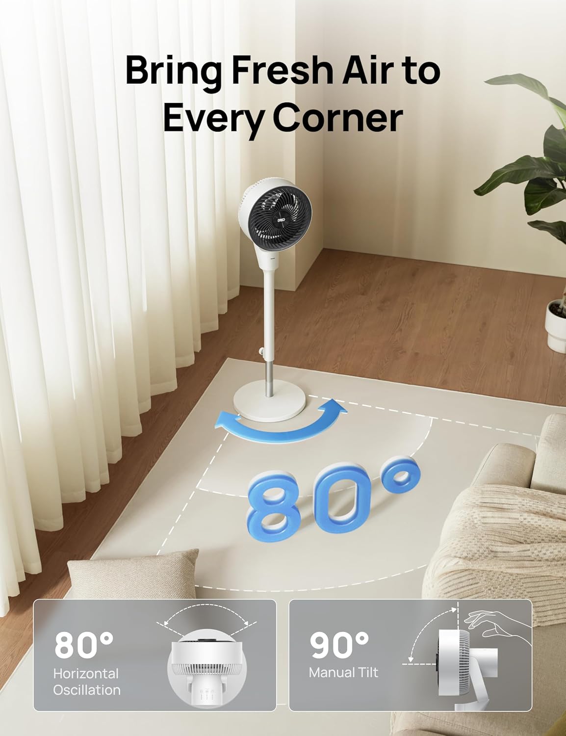 Dreo Fan for Bedroom Standing Fan Pedestal Fans Air Circulator