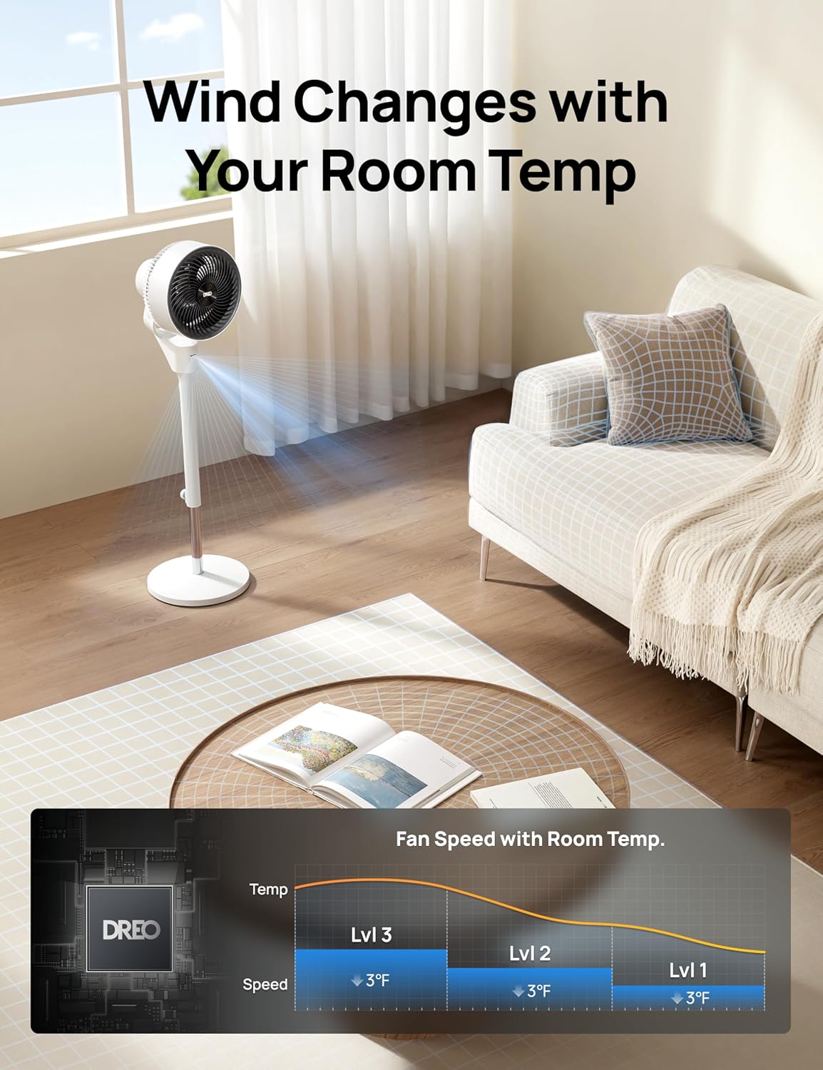 Dreo Fan for Bedroom Standing Fan Pedestal Fans Air Circulator