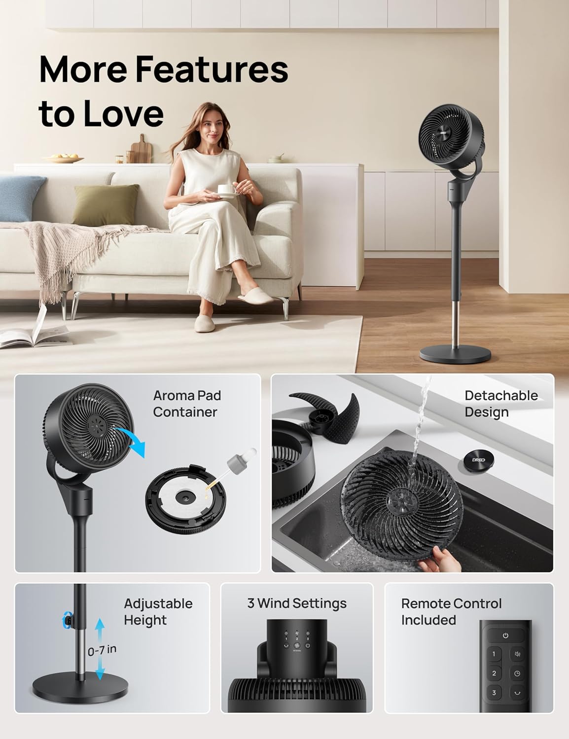 Dreo Fan for Bedroom Standing Fan Pedestal Fans Air Circulator