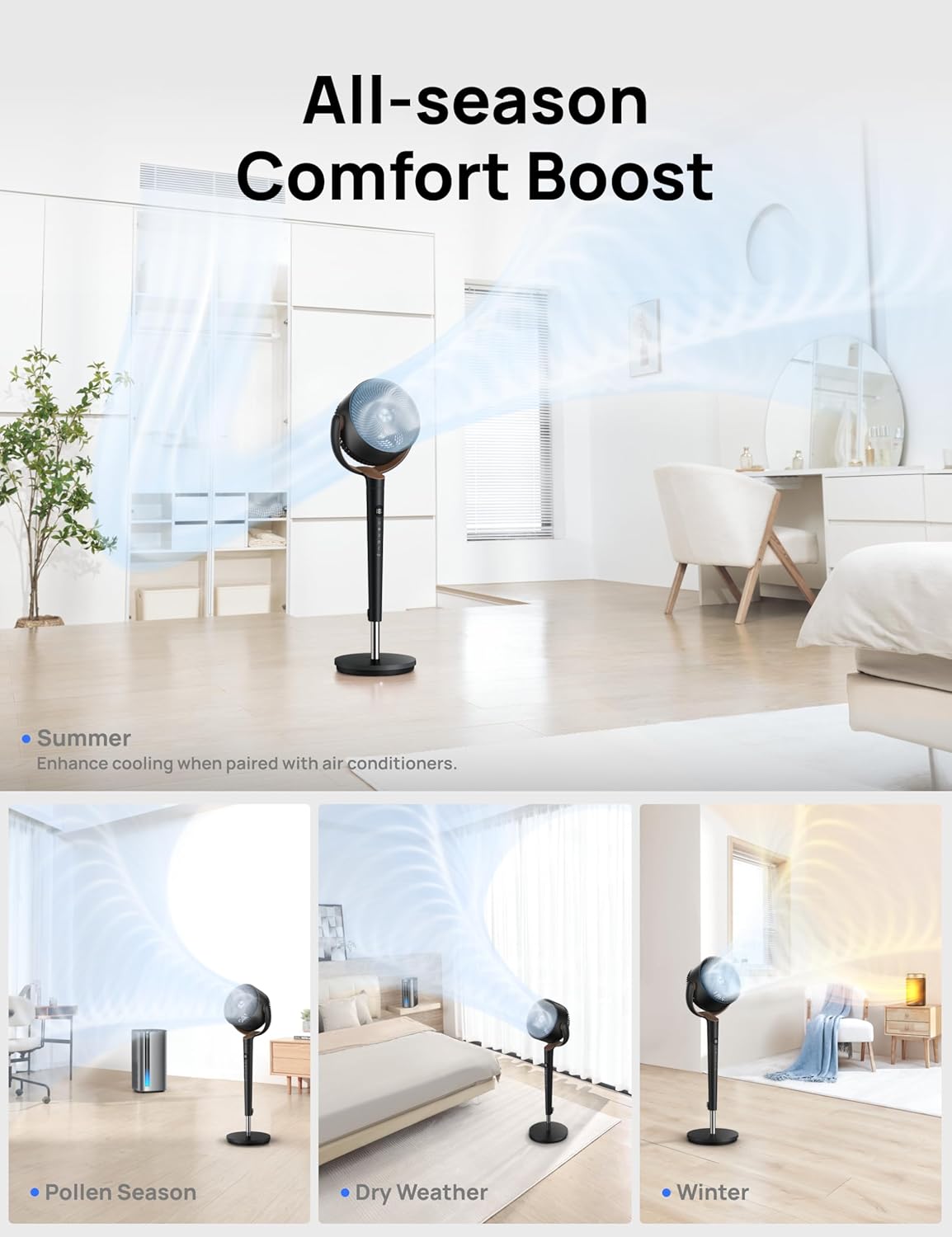 Dreo Standing Floor Fan for Bedroom, Quiet Pedestal Fans for Room