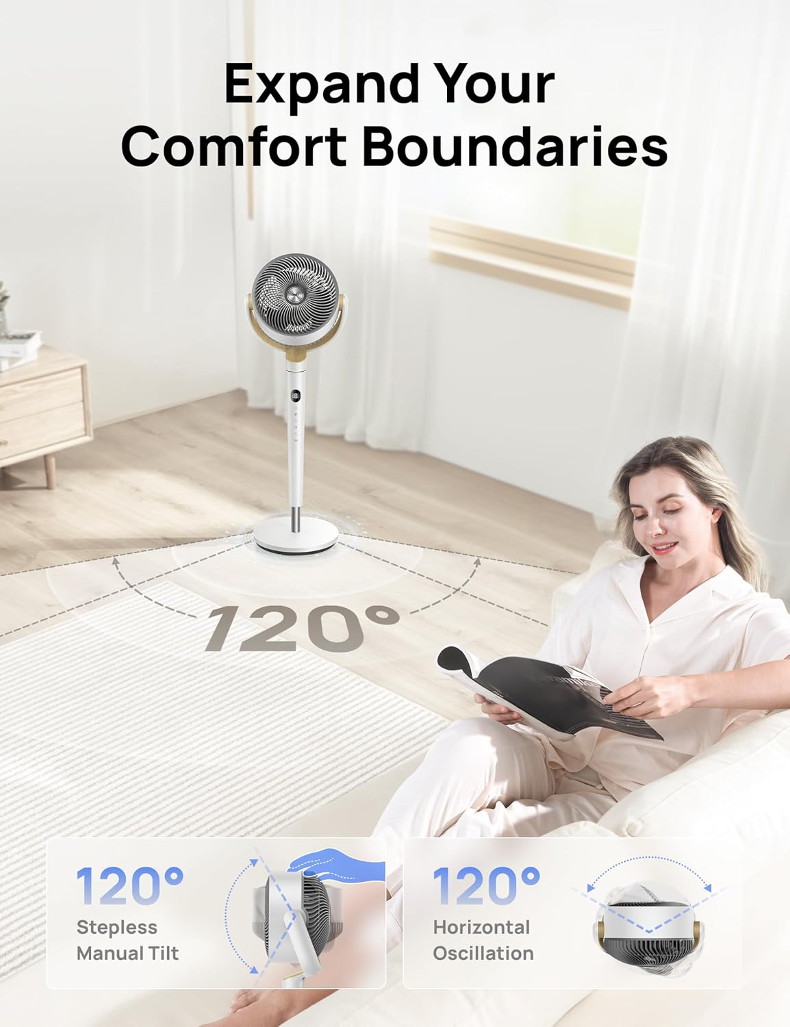 Dreo Standing Floor Fan for Bedroom, Quiet Pedestal Fans for Room