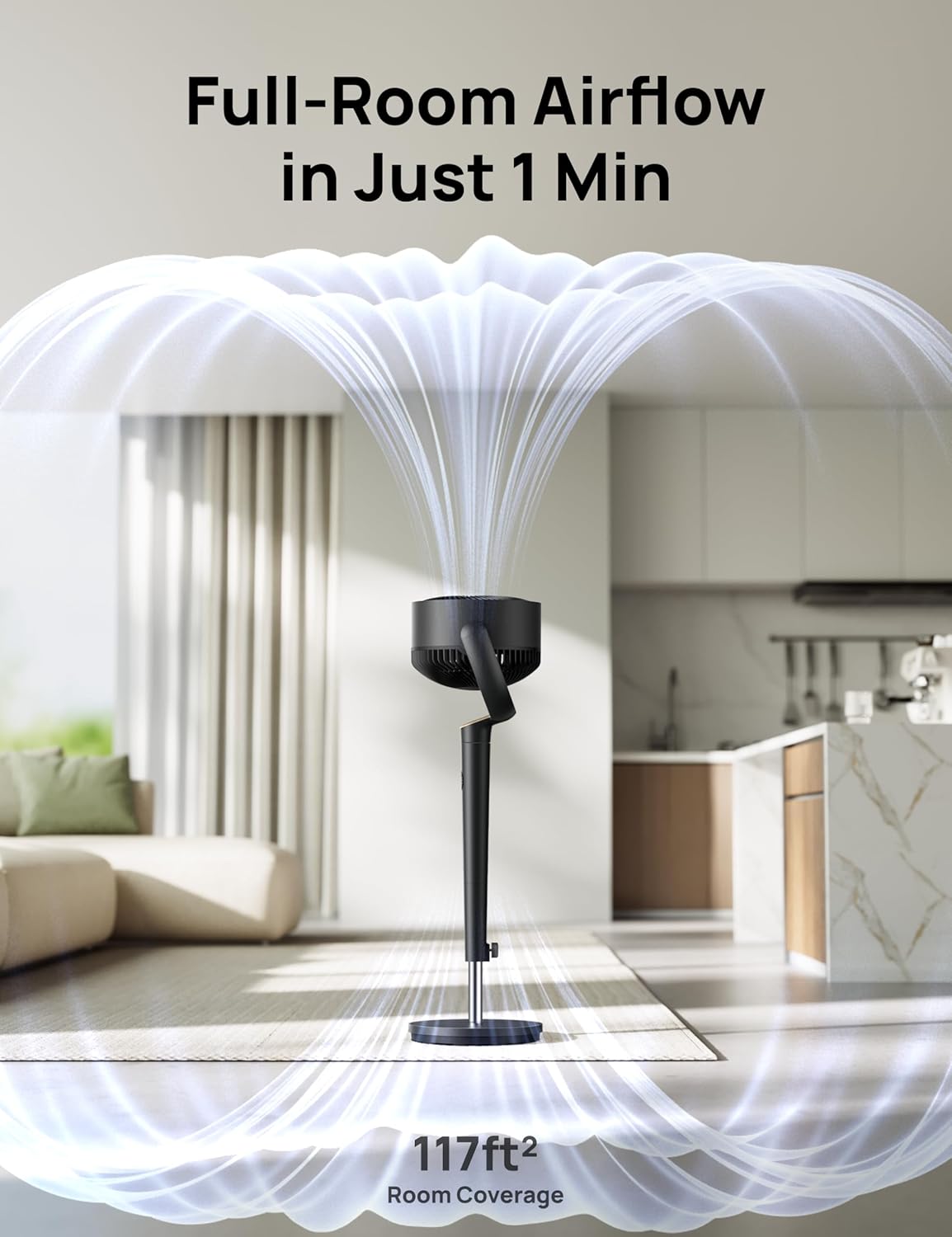 Dreo Standing Floor Fan for Bedroom, Quiet Pedestal Fans for Room