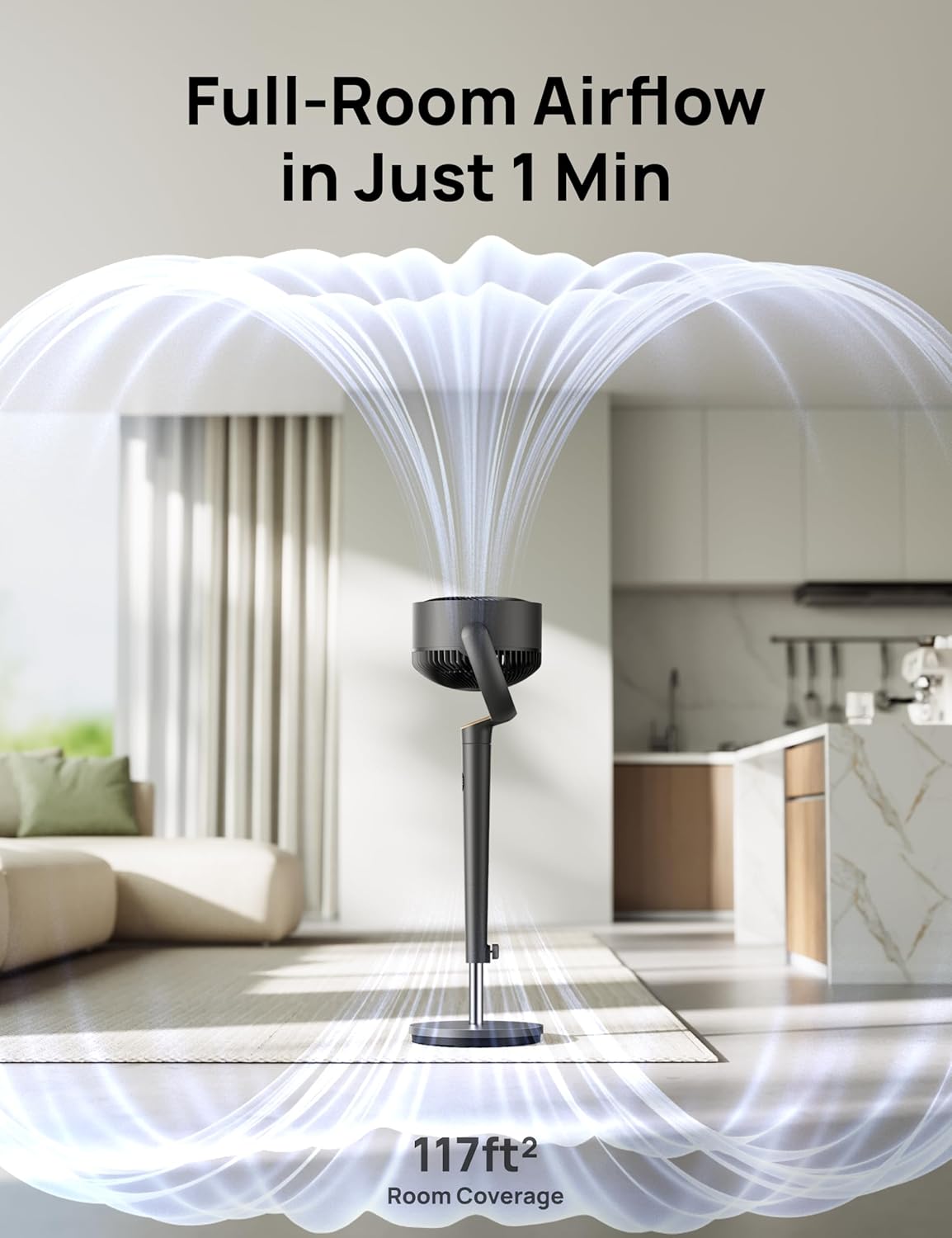 Dreo Standing Floor Fan for Bedroom, Quiet Pedestal Fans for Room