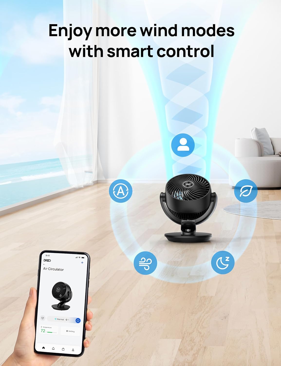 Dreo Fan for Bedroom, 13-Inch Oscillating Table Air Circulator Fan for Whole Room, 120° Tilt Adjustment, 28dB Ultra-Quiet, 70ft Powerful Airflow, 4 Speeds Desk Fans with Remote for Home, Office