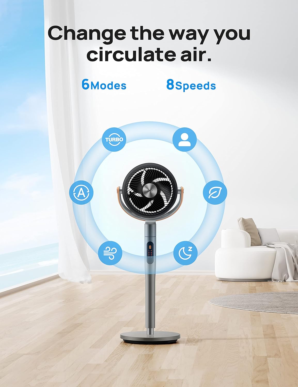 Dreo PolyFan 513S Pedestal Fan Standing Floor Fans Smart Oscillating with Wi-Fi/Voice Control