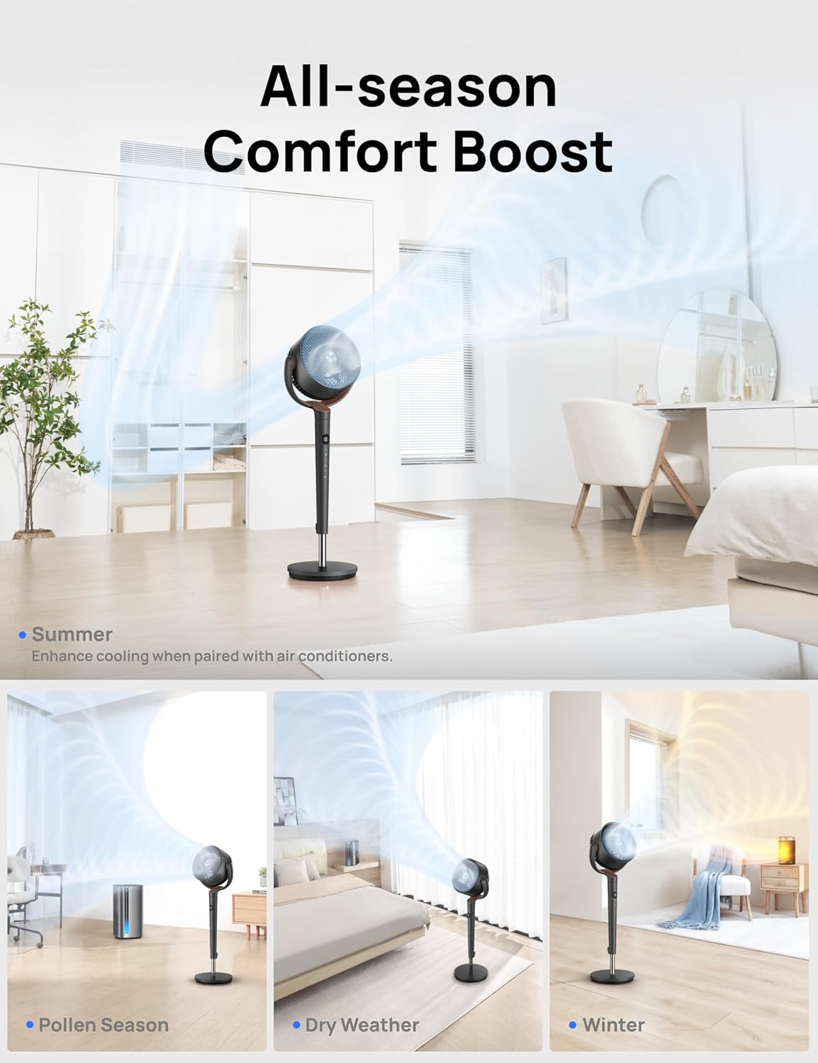 Dreo Standing Floor Fan for Bedroom, Quiet Pedestal Fans for Room