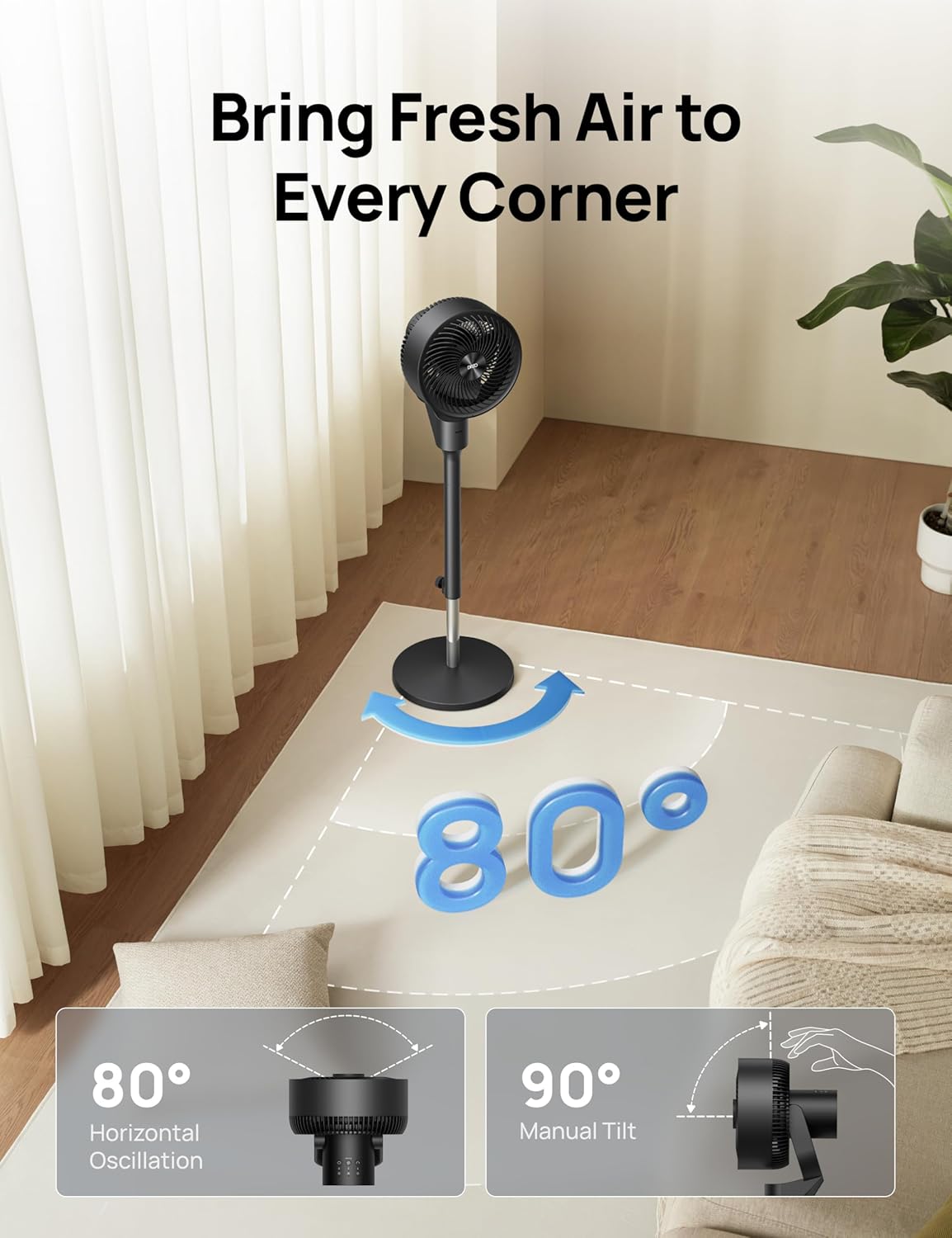 Dreo Fan for Bedroom Standing Fan Pedestal Fans Air Circulator