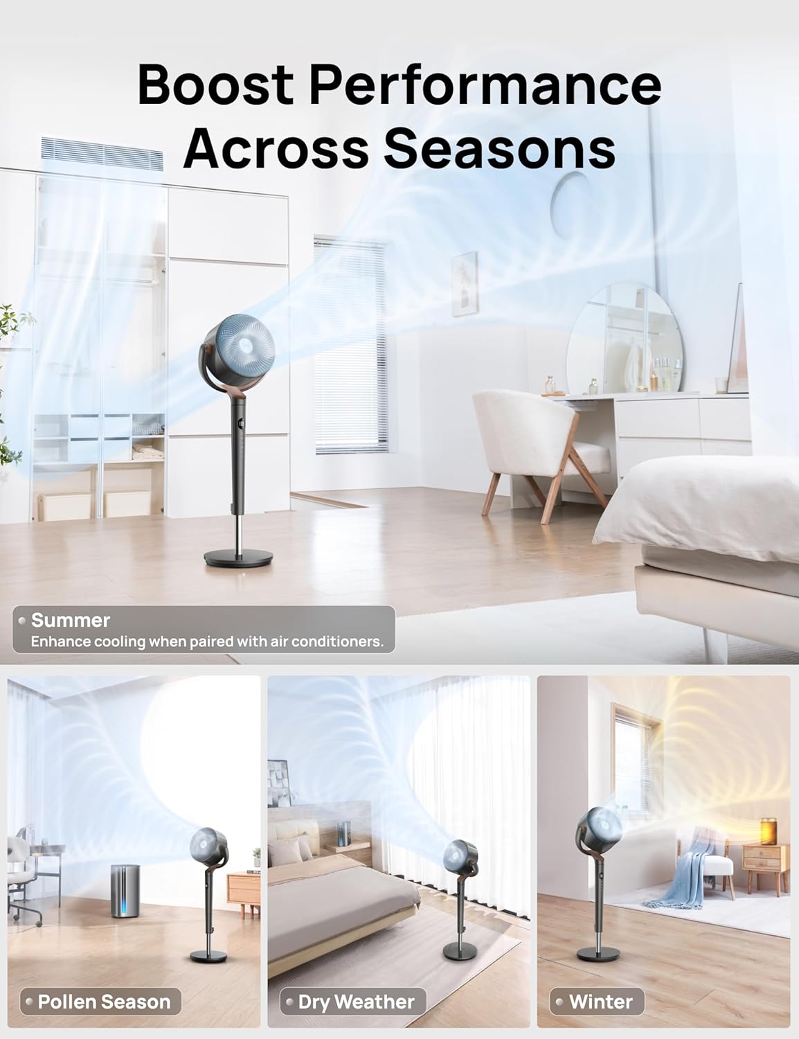 Dreo Standing Floor Fan for Bedroom, Quiet Pedestal Fans for Room
