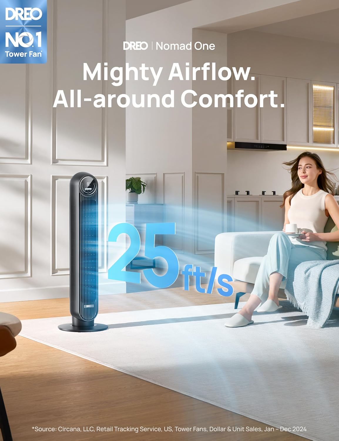 Dreo Nomad One Tower Fan Floor Fan Bladeless Standing Fan