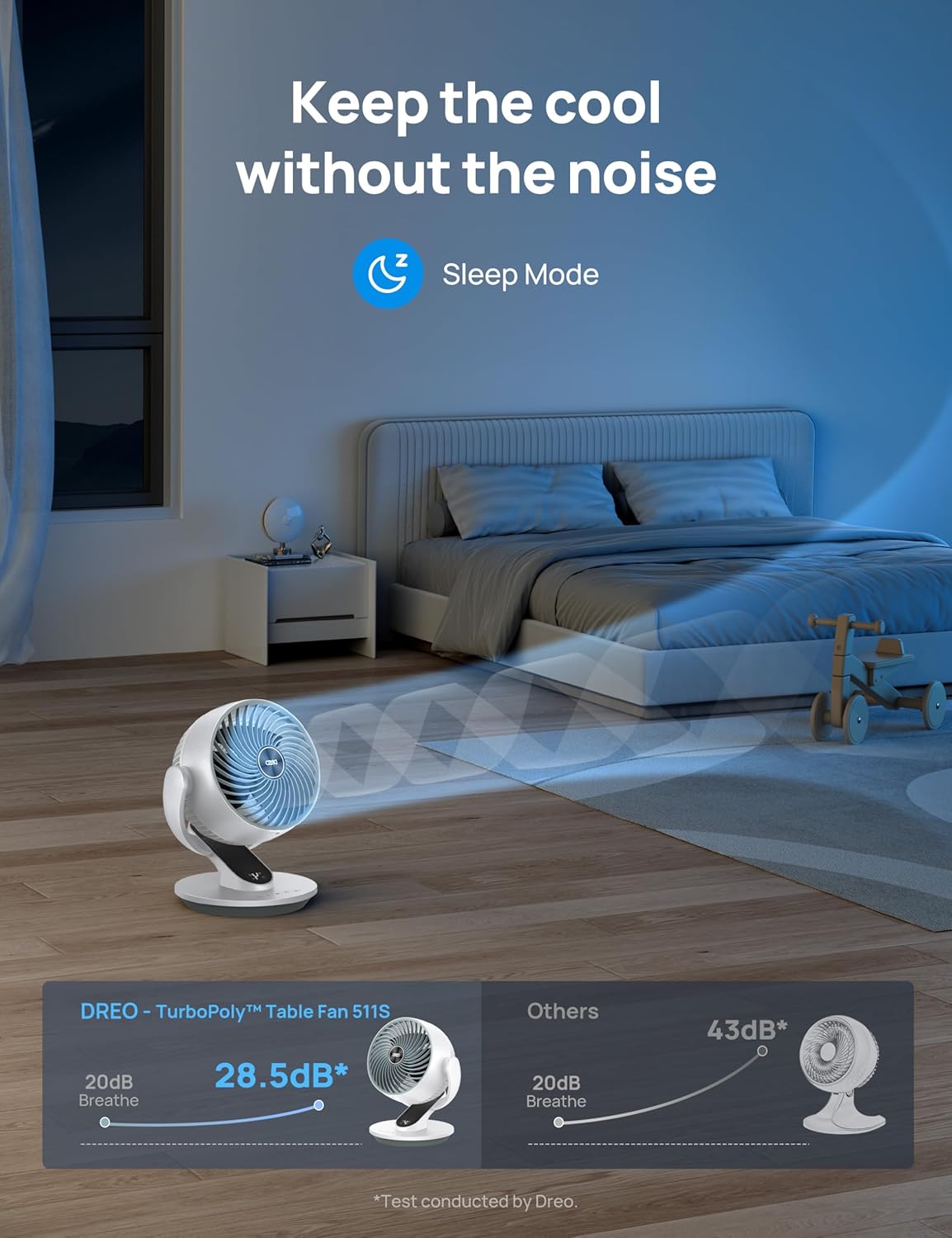 Dreo Fan for Bedroom, 13-Inch Oscillating Table Air Circulator Fan for Whole Room, 120° Tilt Adjustment, 28dB Ultra-Quiet, 70ft Powerful Airflow, 4 Speeds Desk Fans with Remote for Home, Office