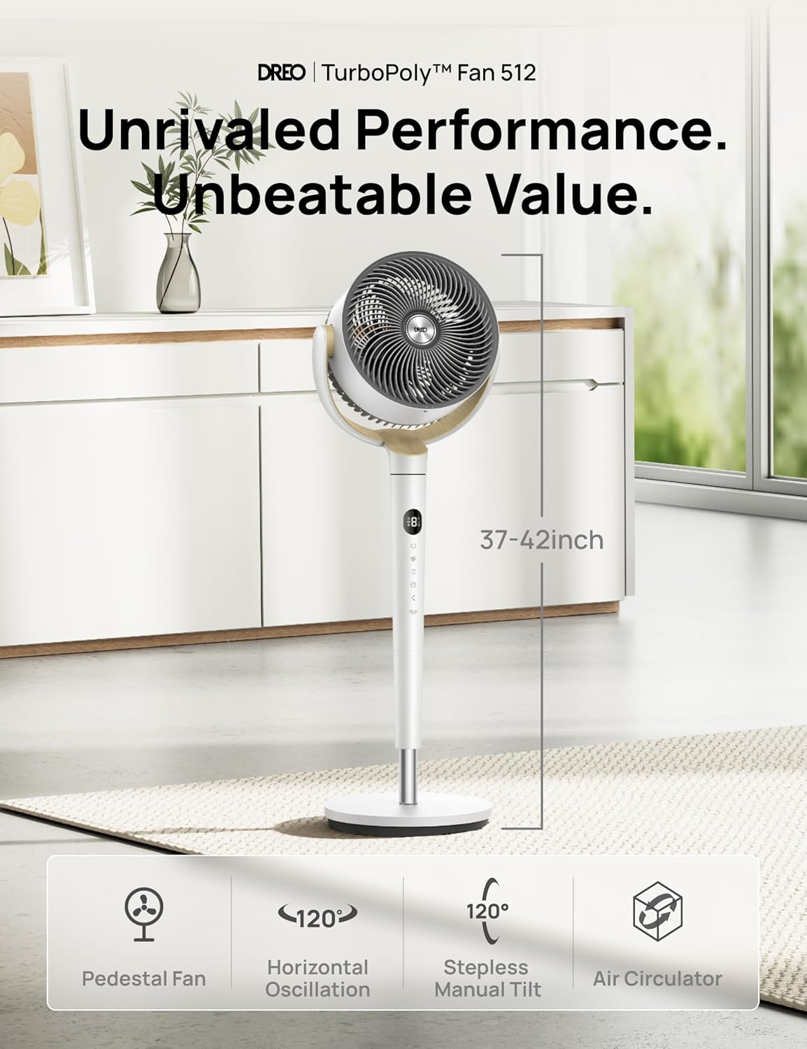 Dreo Standing Floor Fan for Bedroom, Quiet Pedestal Fans for Room
