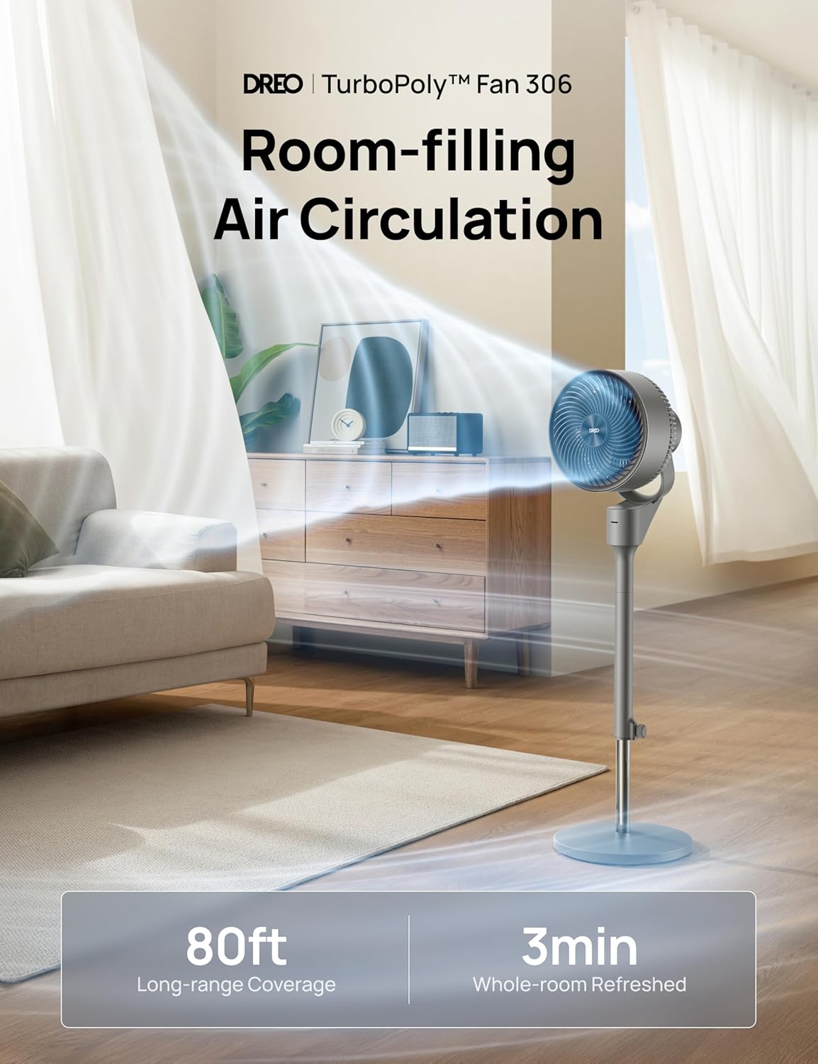 Dreo Fan for Bedroom Standing Fan Pedestal Fans Air Circulator