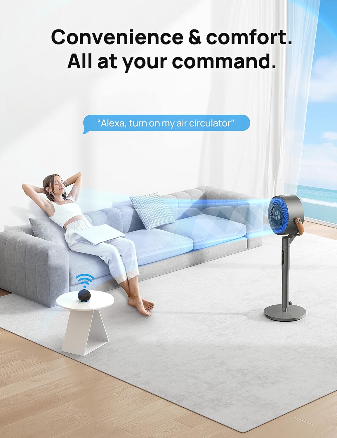 Dreo PolyFan 513S Pedestal Fan Standing Floor Fans Smart Oscillating with Wi-Fi/Voice Control