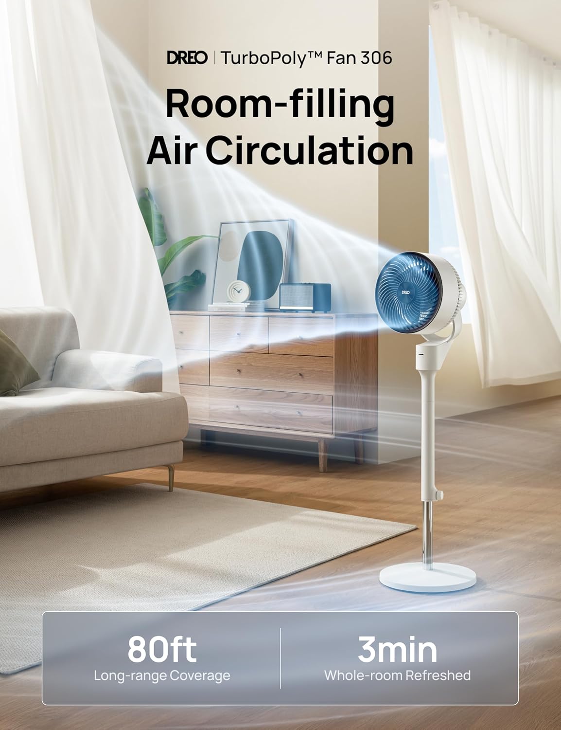 Dreo Fan for Bedroom Standing Fan Pedestal Fans Air Circulator